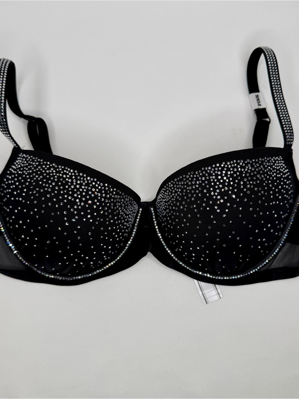 PINK Victoria's Secret Black Rhinestone Push-Up Bra
